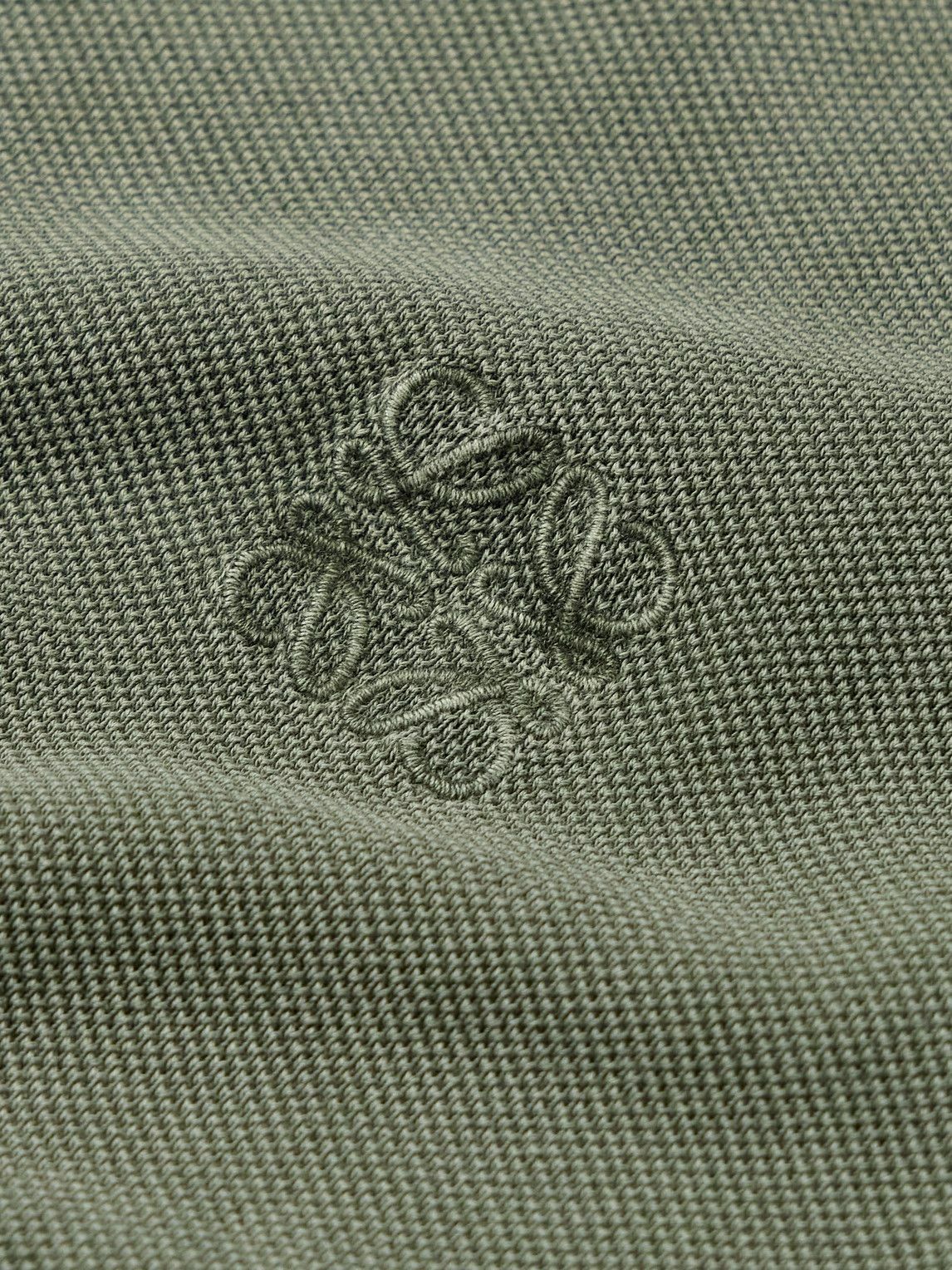 LOEWE - Slim-Fit Logo-Embroidered Distressed Cotton-Piqué Polo Shirt - Green