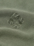 LOEWE - Slim-Fit Logo-Embroidered Distressed Cotton-Piqué Polo Shirt - Green