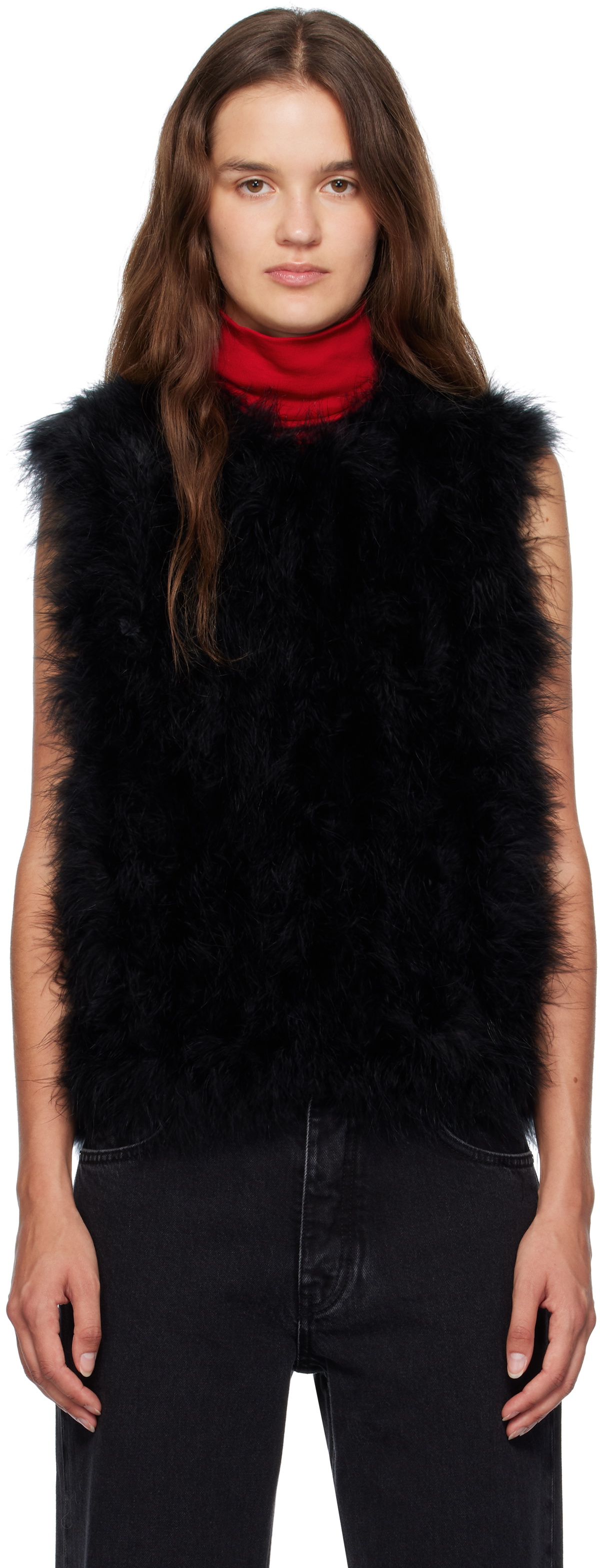 Yves Salomon Black Cropped Feather Vest