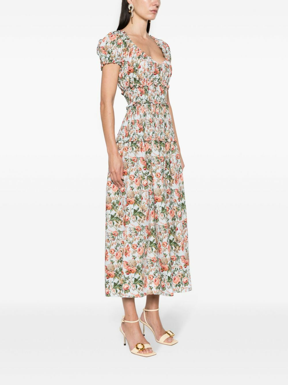 DEN Blue Leanne Floral-Print Cotton Midi Dress DEN DEN Blue Leanne Floral-Print Cotton Midi Dress DEN