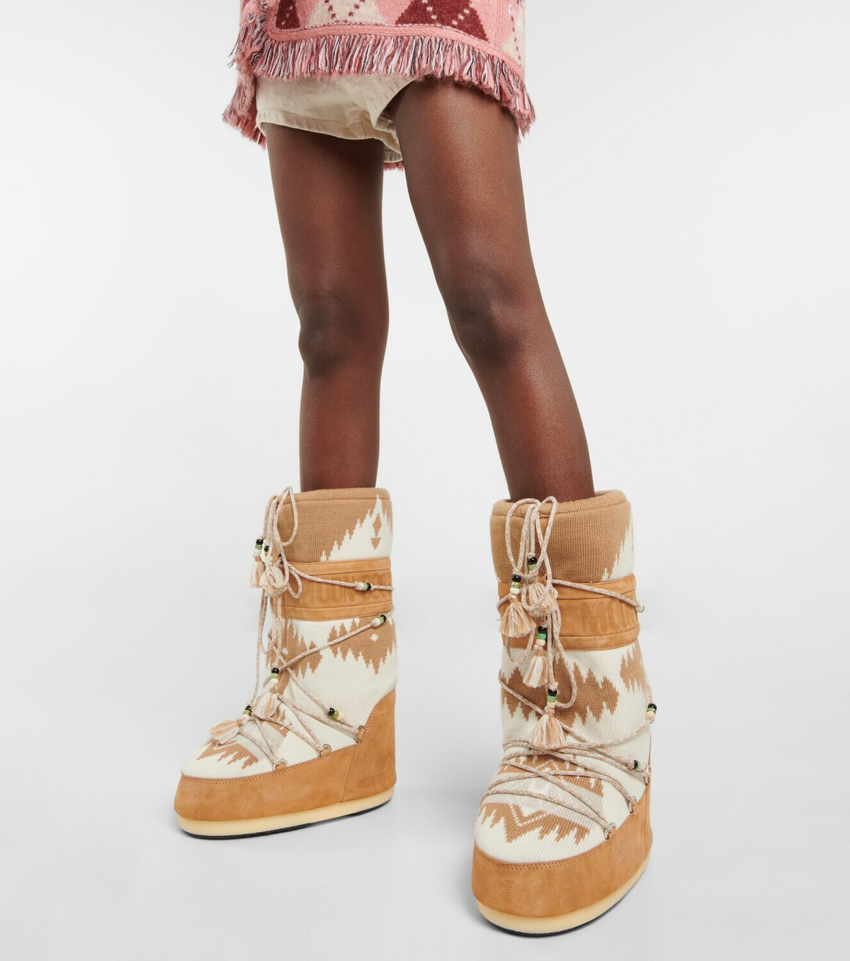 Alanui x Moonboot Icon Low fringed snow boots - Brown