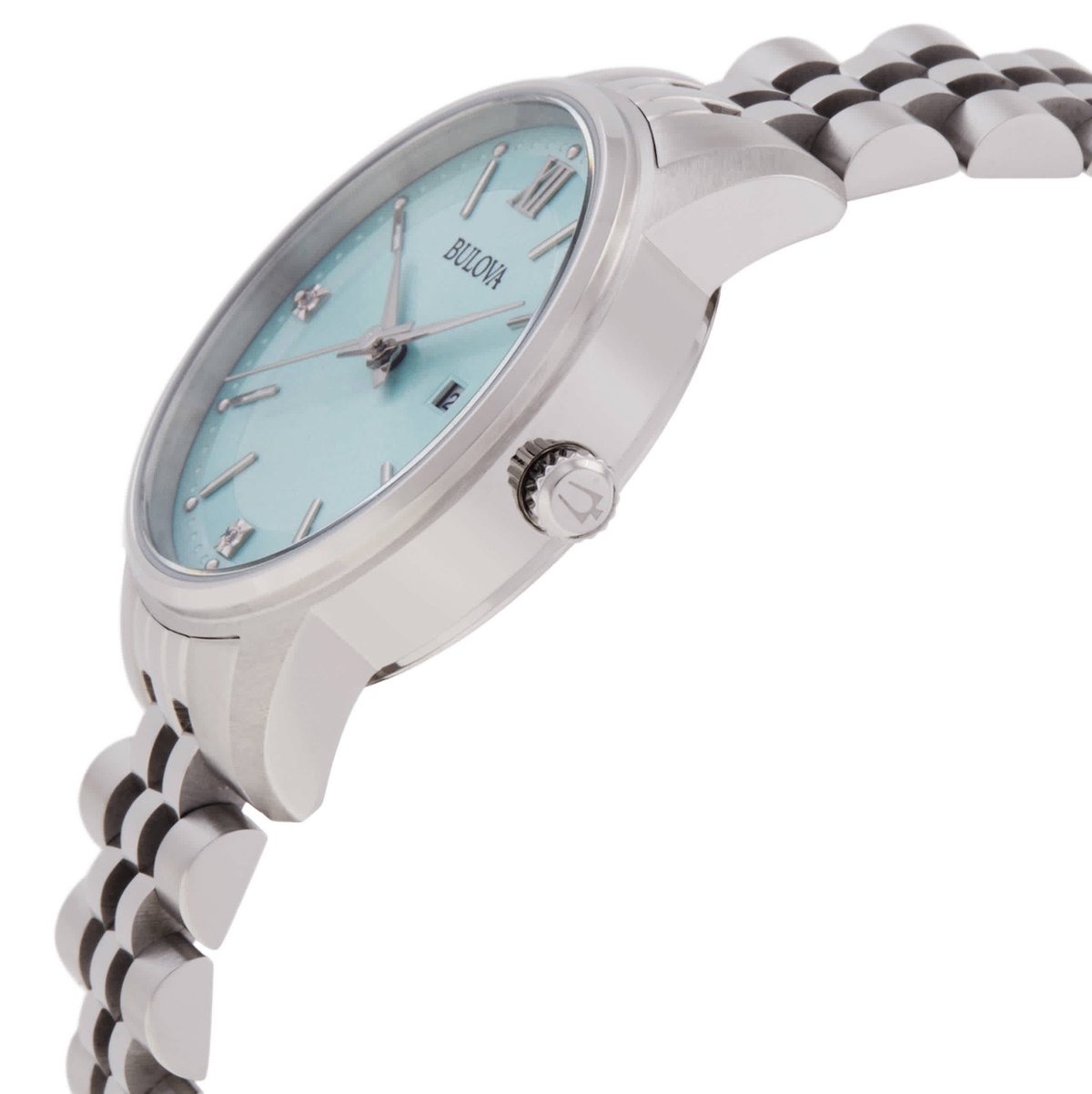 Bulova Diamonds Quartz Light Blue Dial Ladies Watch 96P259