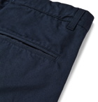 Aspesi - Slim-Fit Pleated Cotton and Linen-Blend Twill Trousers - Blue