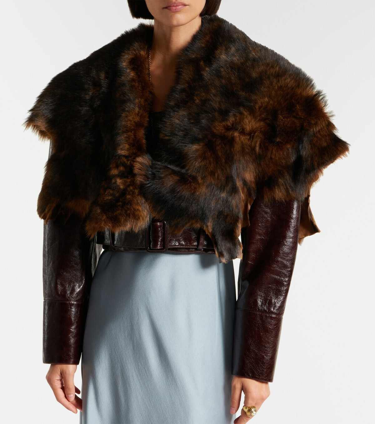 Chloé Cropped shearling-trimmed leather jacket