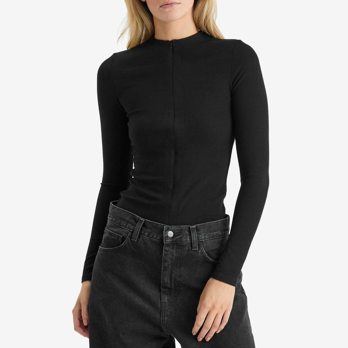Joah Brown Women's Invisible Zip Long Sleeve Top in Black