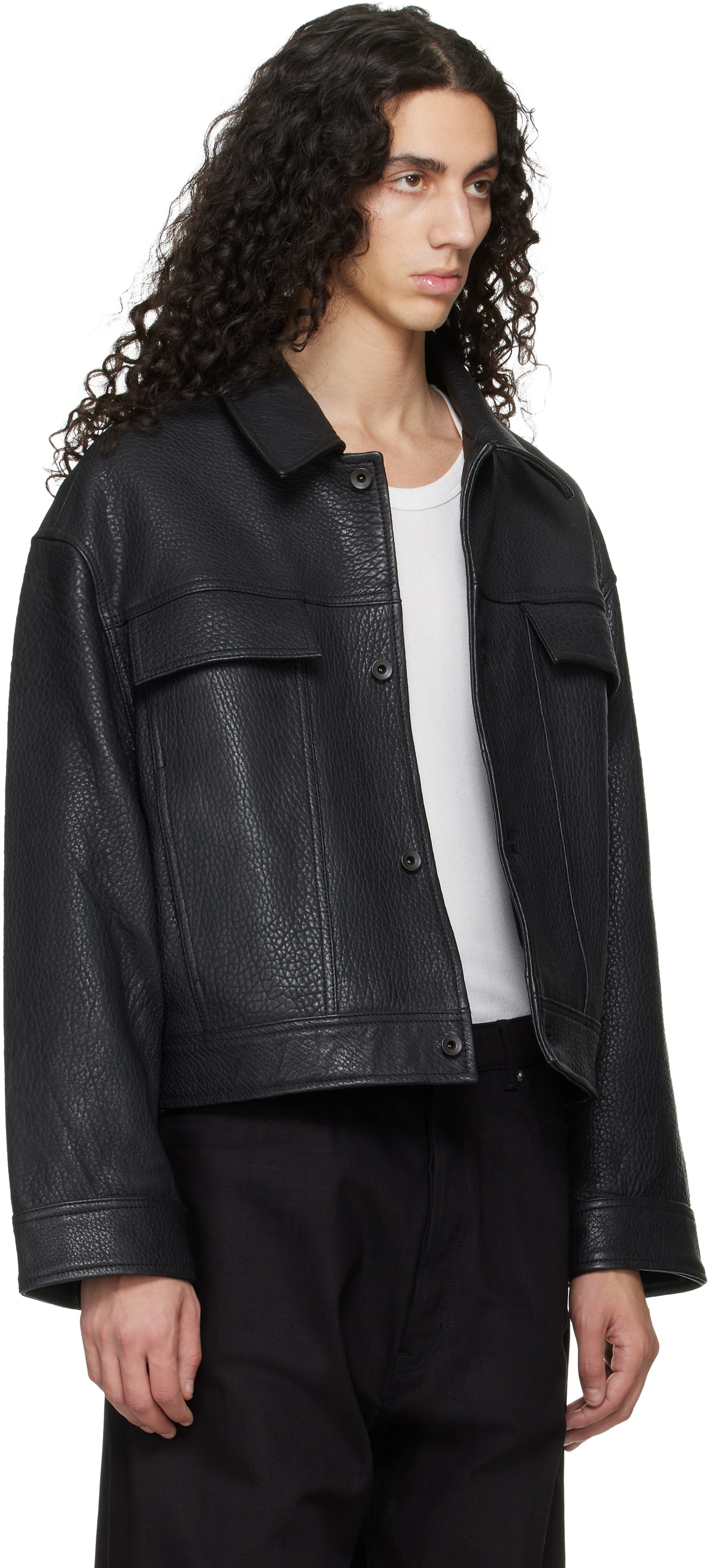 Studio Nicholson Black Doyard Leather Jacket