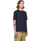 Junya Watanabe Navy and Brown Horizontal Stripes T-Shirt