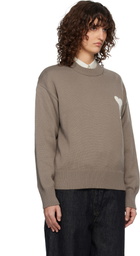 AMI Paris Taupe Wool & Cotton Crewneck Ami de Coeur Sweater