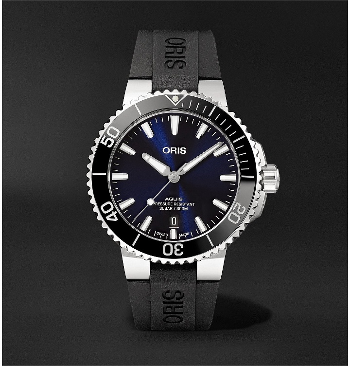 Photo: ORIS - Aquis Date Automatic 41.5mm Stainless Steel and Rubber Watch, Ref. No. 01 733 7766 4135-07 4 22 64FC - Blue