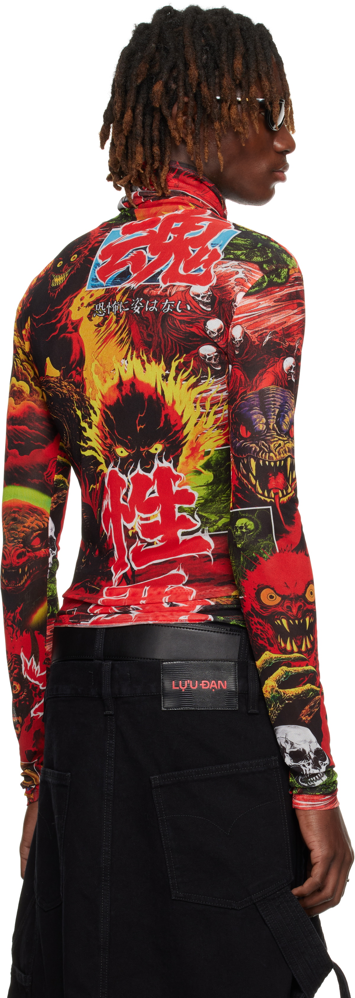 LU'U DAN Red Masked Mesh Turtleneck