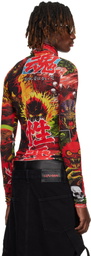 LU'U DAN Red Masked Mesh Turtleneck