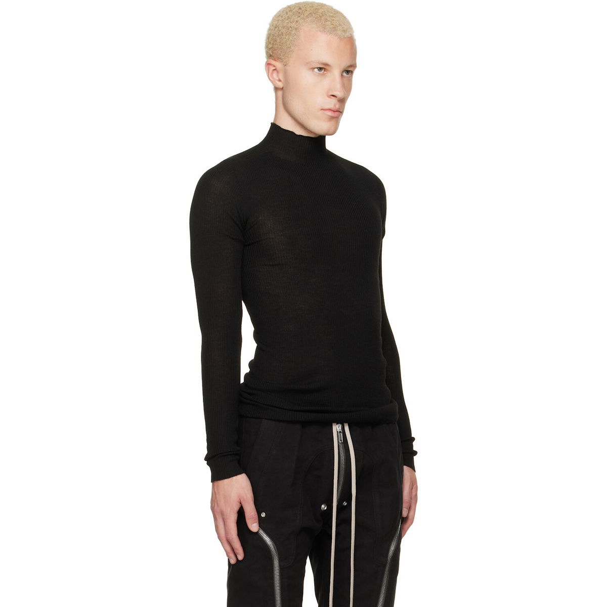 Rick Owens Black Tower Ribbed Lupetto Sweater