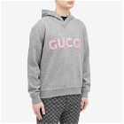 Gucci Men's Intarsia Logo Knit Hoodie in Grey/Pink