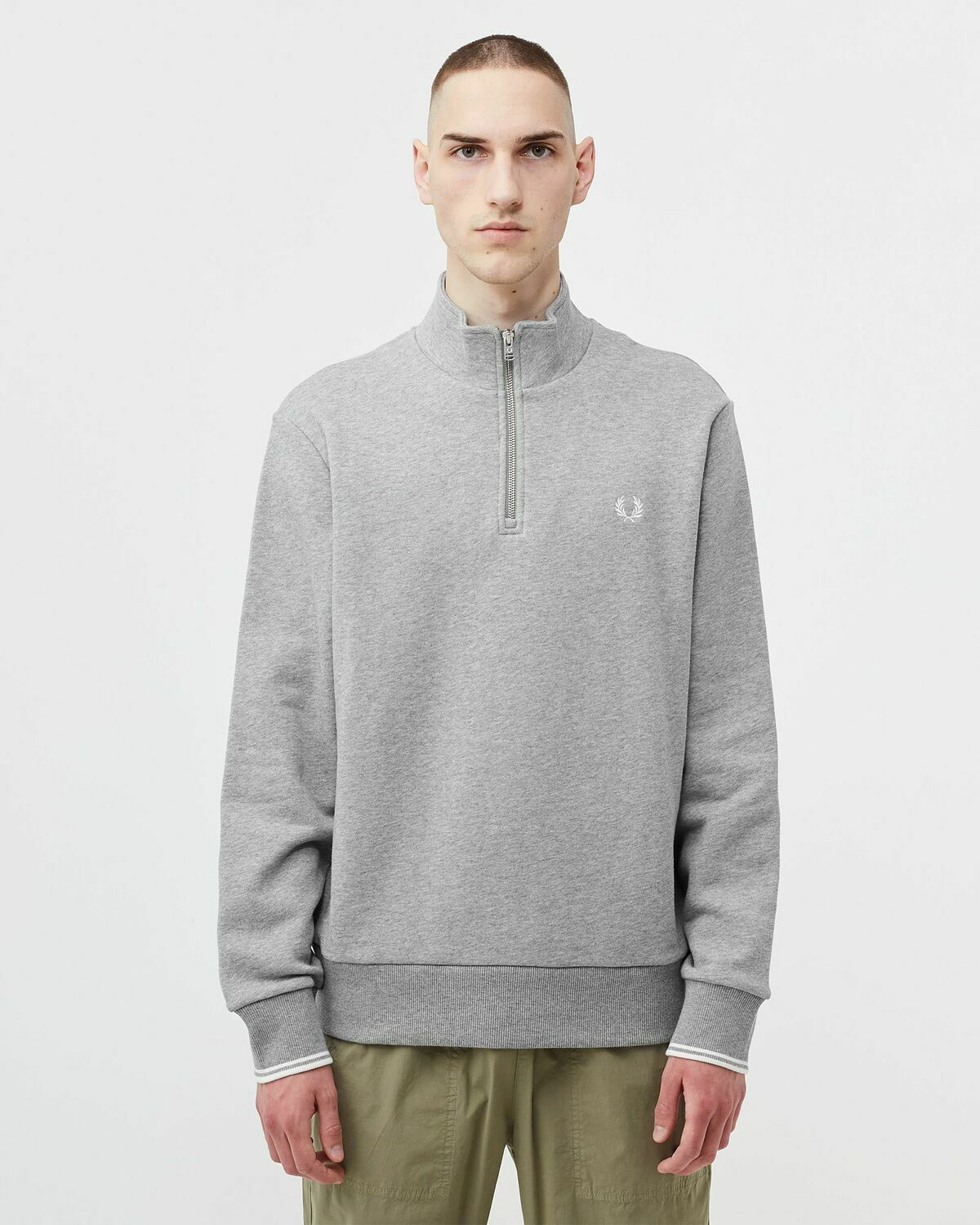 Fred Perry Half Zip Sweatshirt Grey Mens Half Zips Fred Perry