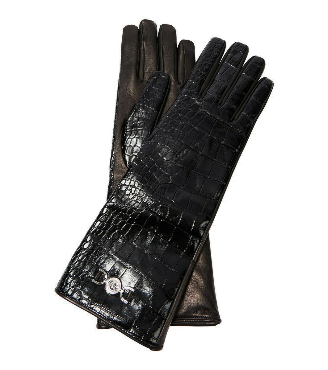 Versace Croc-effect leather gloves Versace