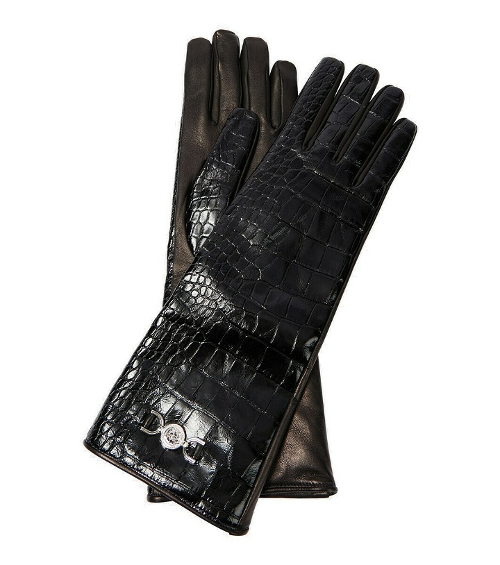 Photo: Versace Croc-effect leather gloves