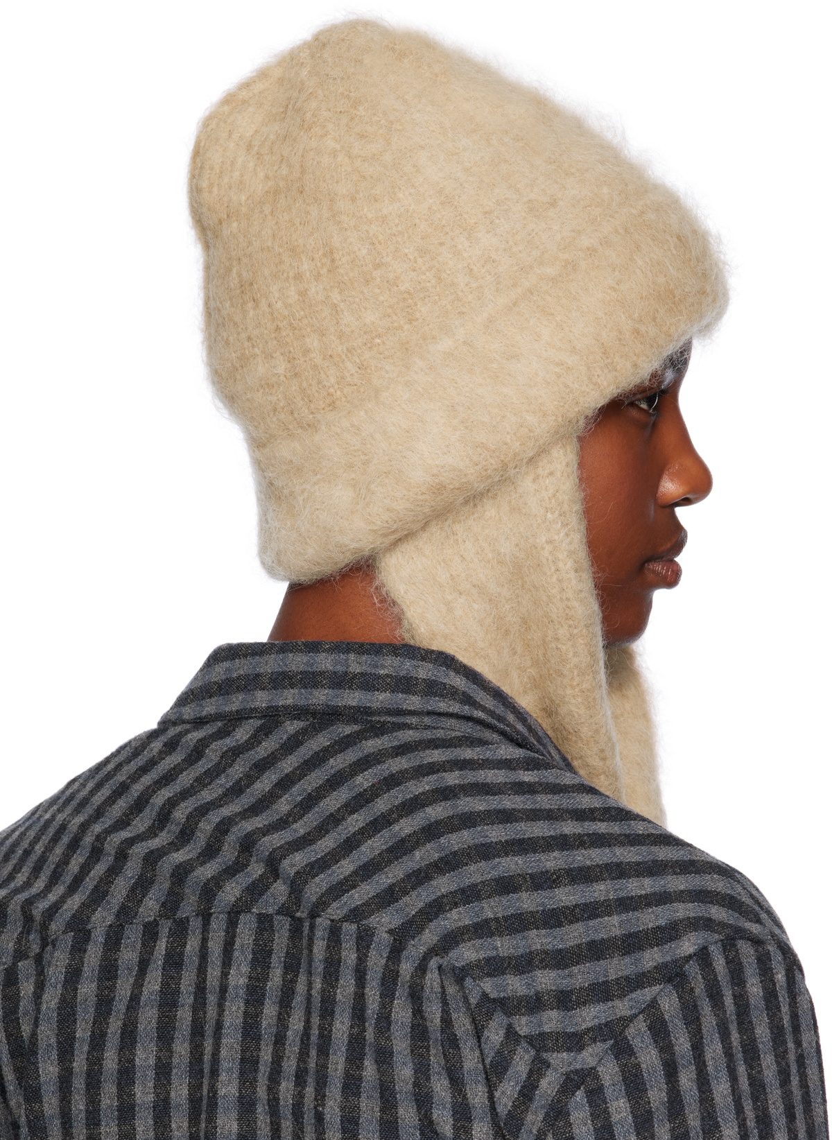 OPEN YY Beige Mohair Scarf Beanie
