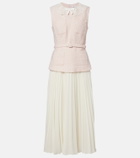 Self-Portrait Belted pleated bouclé and chiffon midi dress