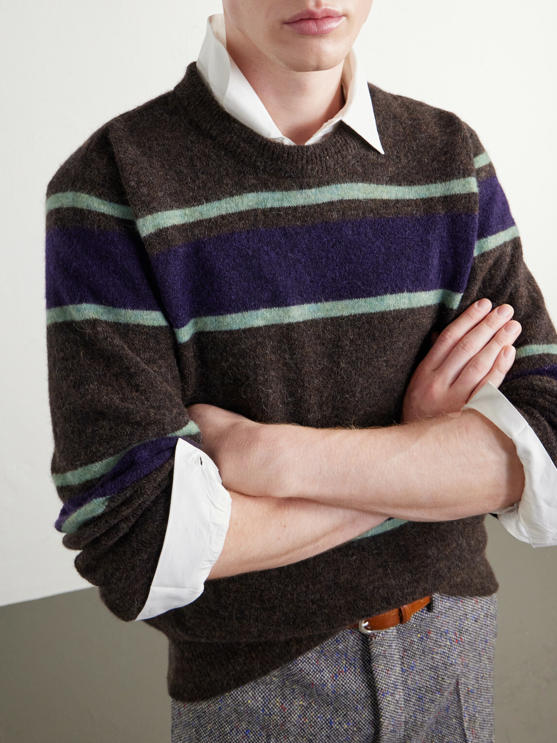 Oliver Spencer - Blenheim Striped Wool-Blend Sweater - Brown