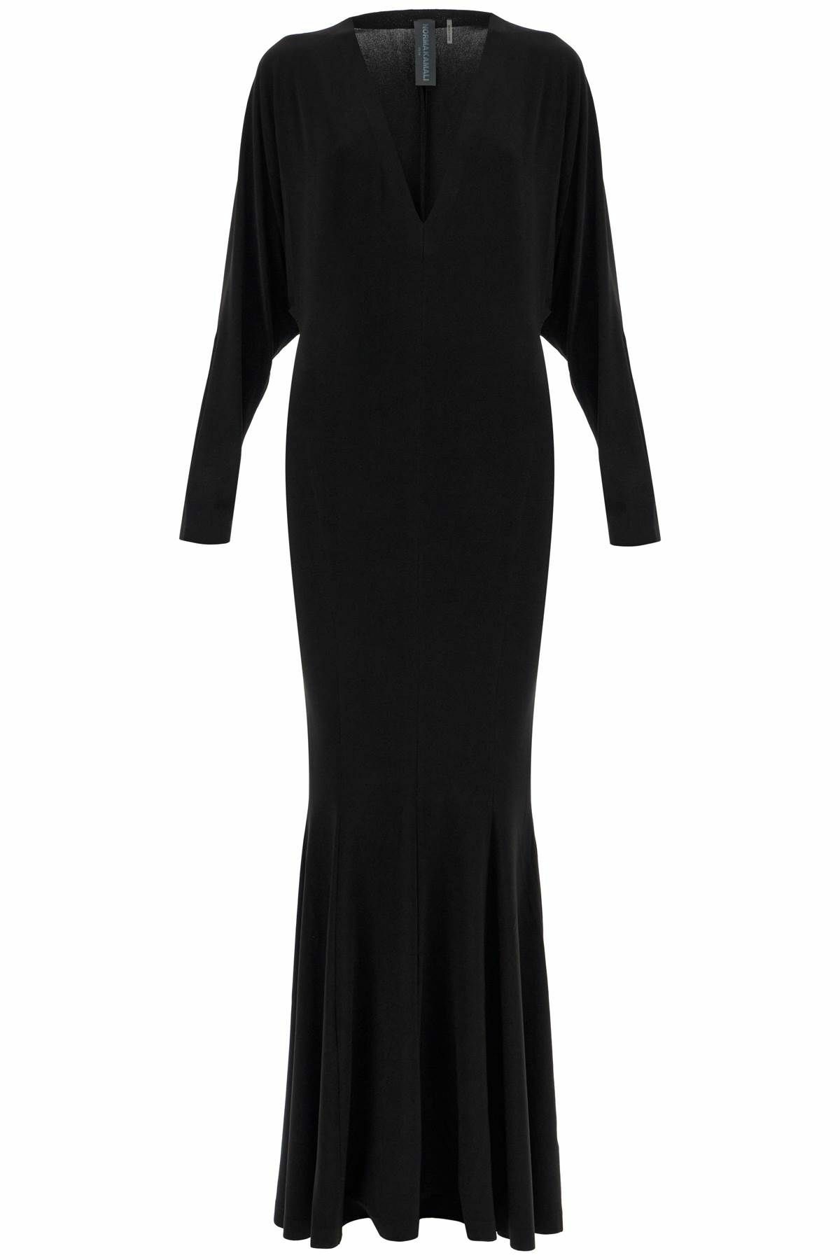 knee length dresses for ladies Norma Kamali Long Sleeve V Neck Shirred Front Fishtail Gown in Burgundy