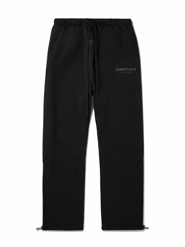 Photo: FEAR OF GOD ESSENTIALS - Straight-Leg Logo-Appliquéd Cotton-Blend Jersey Sweatpants - Black