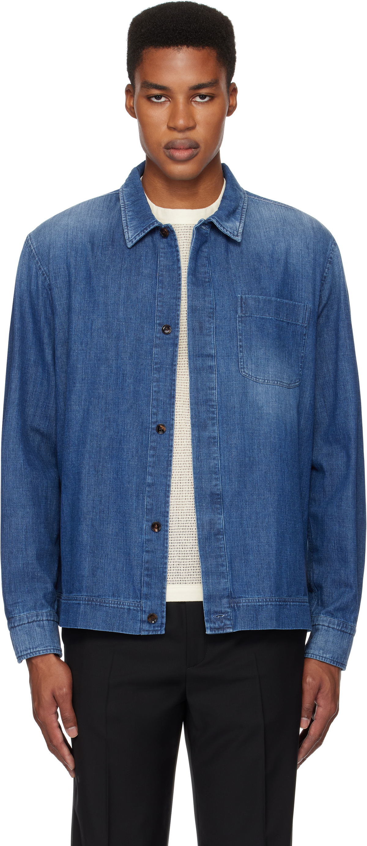 Brioni Blue Cotton Selvedge Denim Shirt
