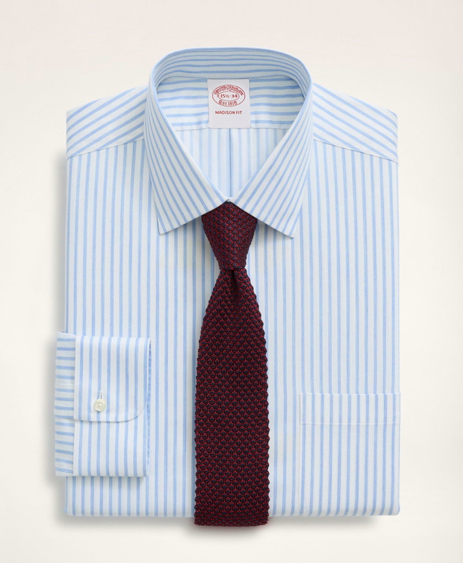Photo: Brooks Brothers Men's Stretch Madison Regular-Fit Dress Shirt, Non-Iron Twill Stripe Ainsley Collar | Blue