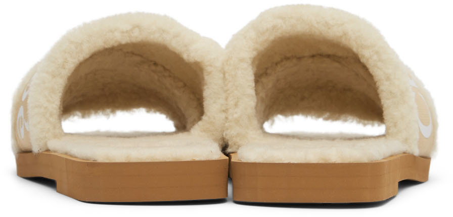 Chloé Beige Shearling Woody Flat Mules