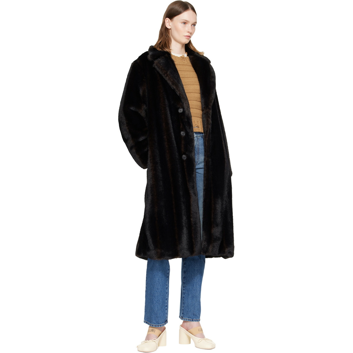 MM6 Maison Margiela Brown Faux-Fur Coat