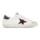 Golden Goose White and Burgundy Super-Star Sneakers