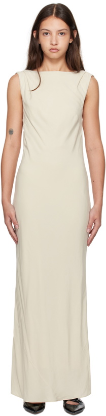 Photo: St. Agni Beige Draped Cowl Midi Dress