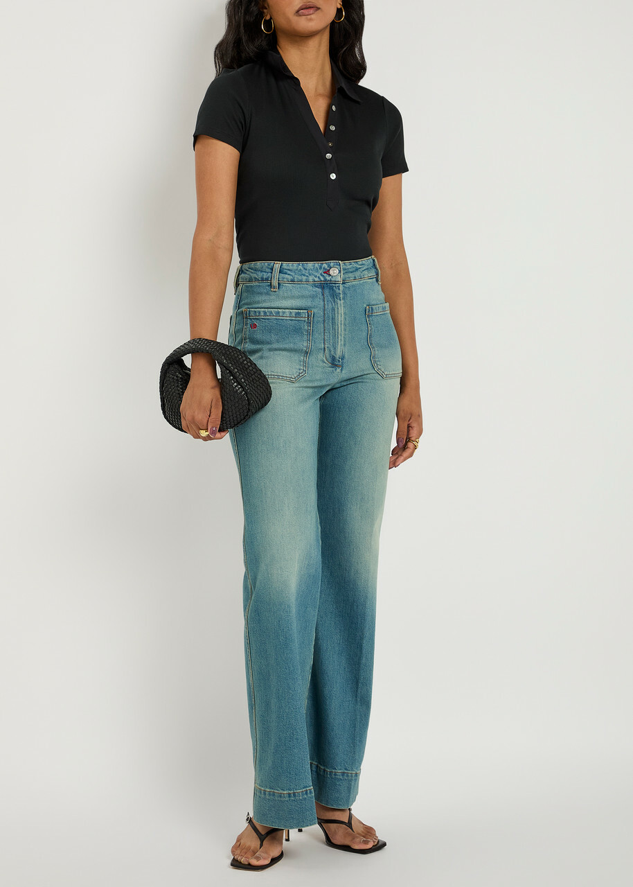 Veronica Beard Kearney Ribbed Stretch-cotton Polo Shirt Black
