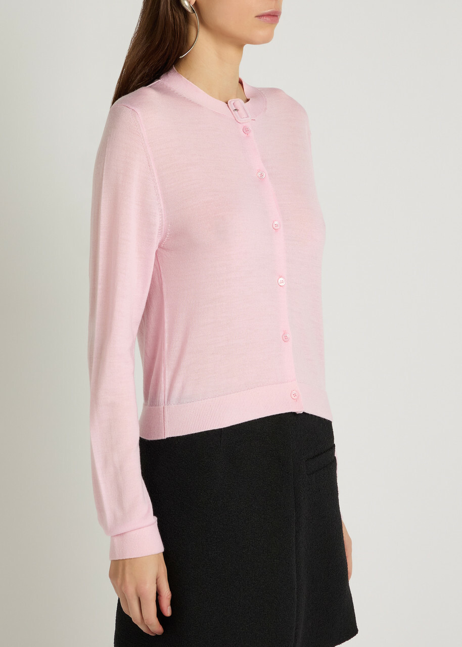 Courrèges Buckle Fastening Merino Wool Cardigan Light Pink