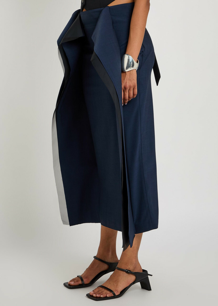A.W.A.K.E Mode Panelled Stretch-wool Midi Skirt Navy