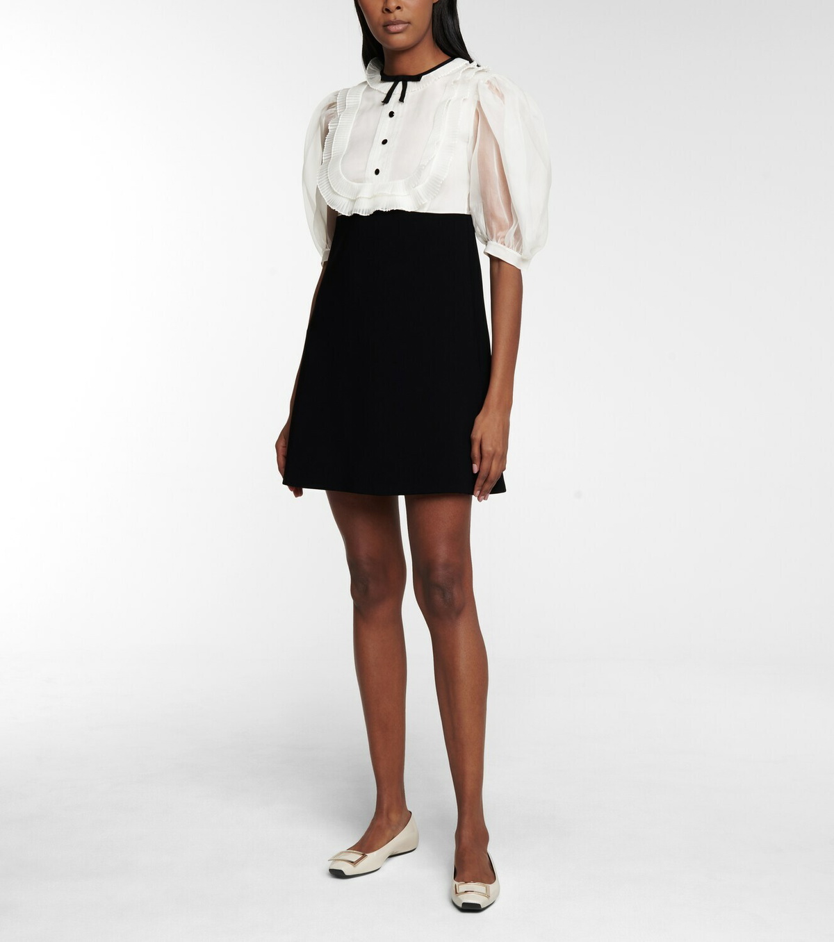 slim fit dress slacks Miu Miu V-neck Organza-trimmed Velvet Minidress – Petite Chérie