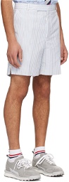 Thom Browne White & Blue Striped Shorts