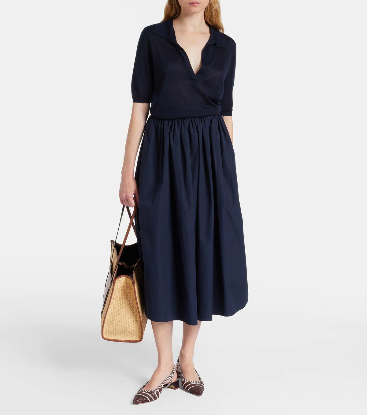DeMellier Capri leather-trimmed raffia tote bag