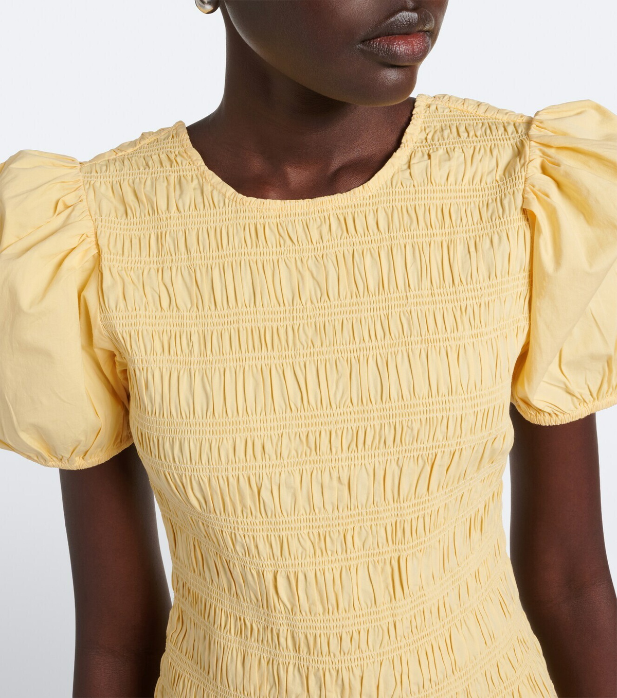 Ganni Shirred cotton-blend minidress