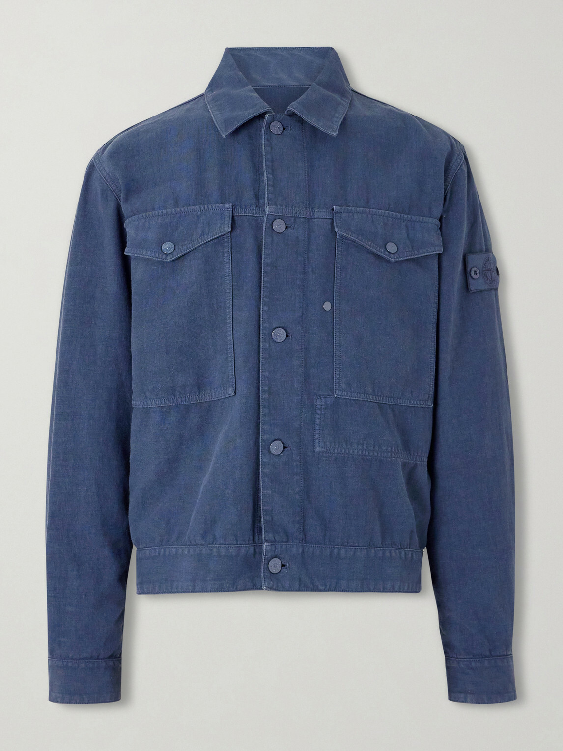 Stone Island - STONE ISLAND GHOST Linen-Blend Trucker Jacket - Blue
