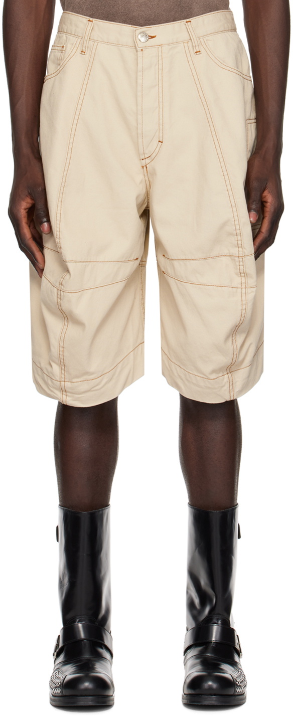 Edward Cuming Off-White Paneled Denim Shorts