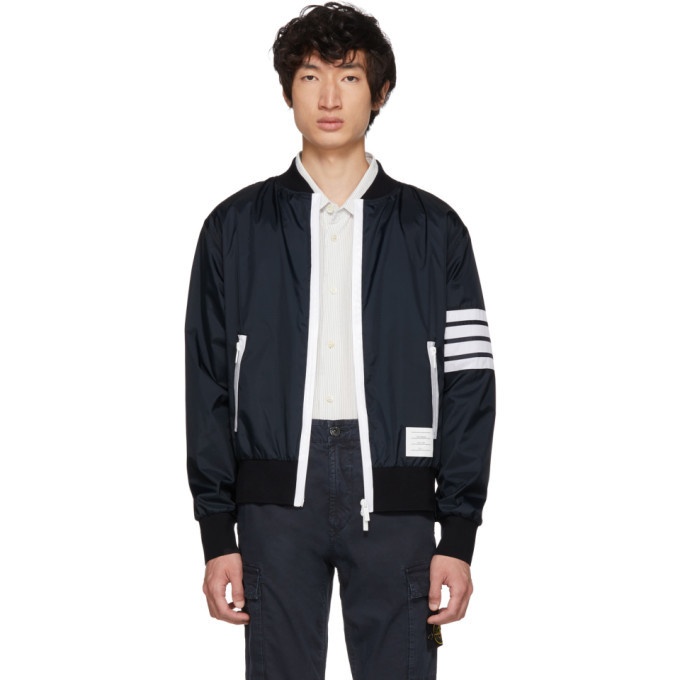 Photo: Thom Browne Navy Four Bar Light Weight Bomber Jacket