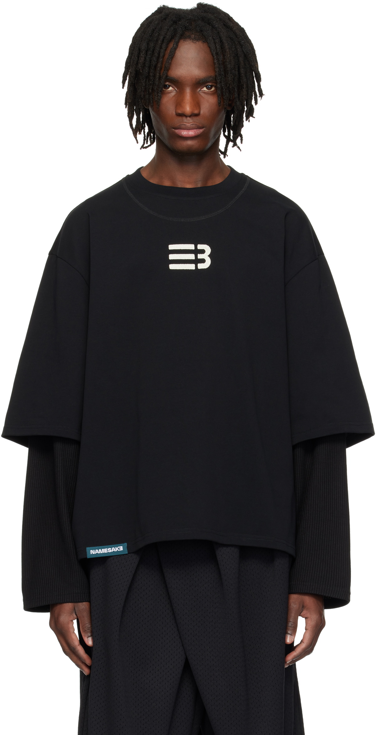 NAMESAKE Black Mayo Oversized Globe Double Sleeve T-shirt