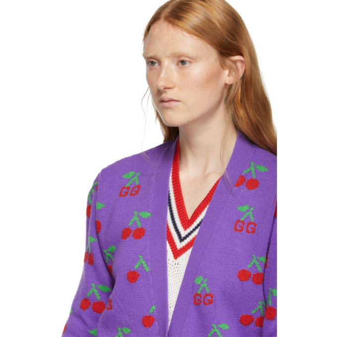 Gucci Purple Jacquard GG Cherry Cardigan