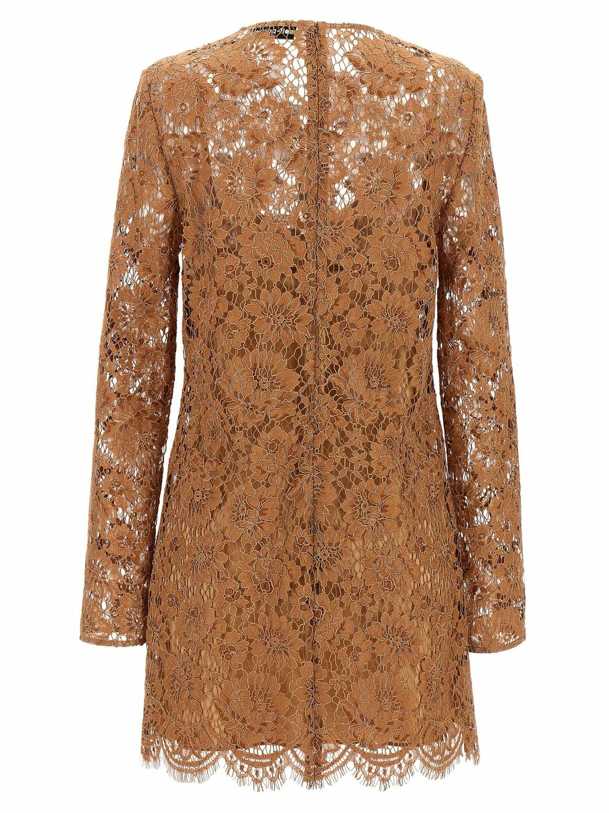 Tan Lace Bow Mini Dress