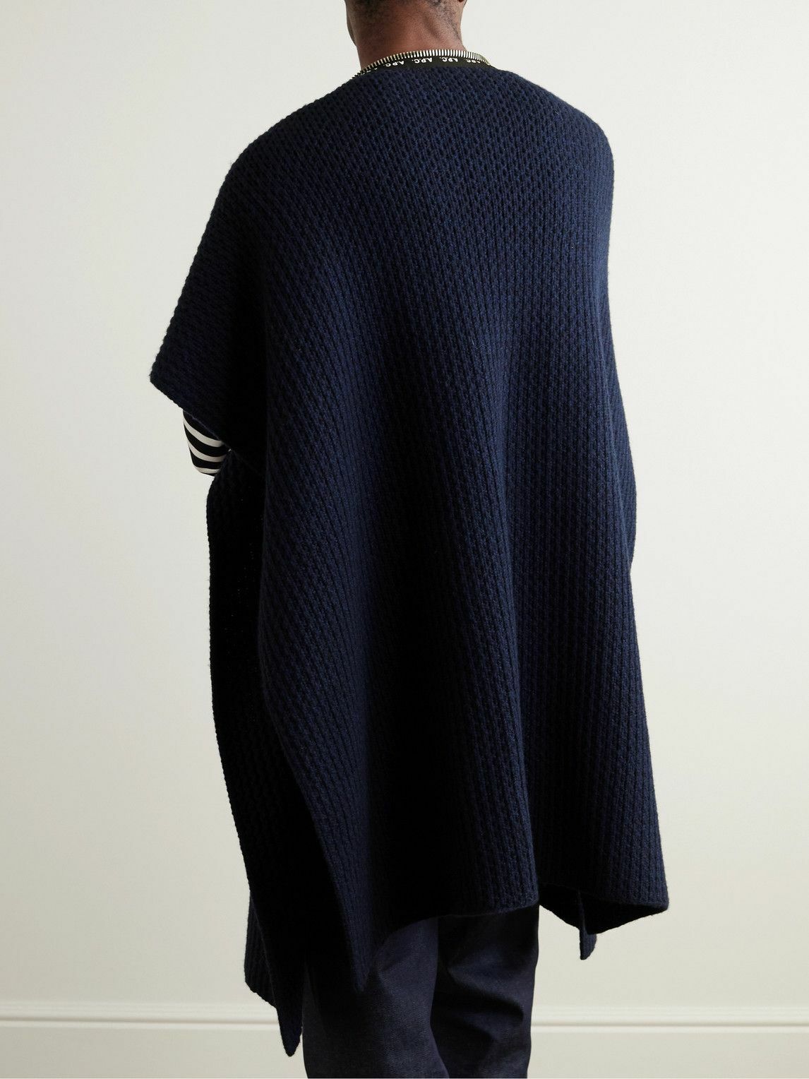 JW Anderson Swann Webbing-Trimmed Ribbed Wool Poncho