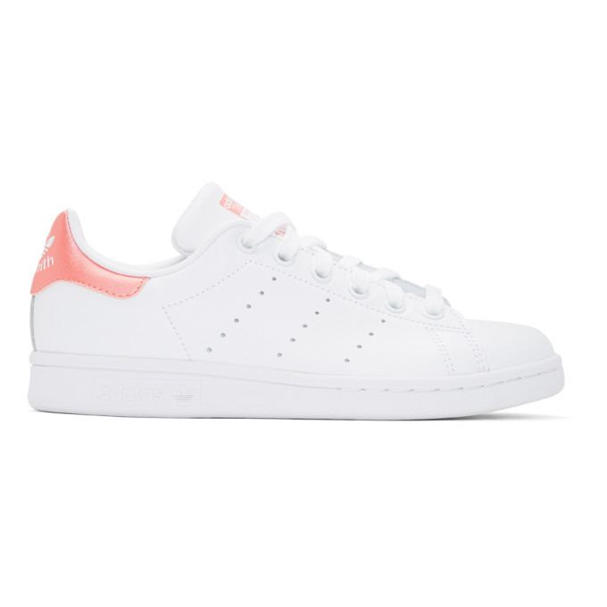 adidas Originals White and Pink Stan Smith Sneakers