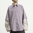 Balenciaga Men's Check Poplin Double Layer Shirt in Red/Navy