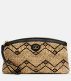 Valentino Garavani VLogo Small leather-trimmed raffia pouch