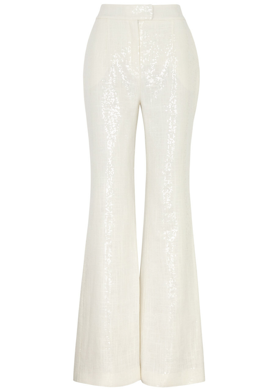 Galvan Lisbon Bridal Sequin-embellished Trousers Off White