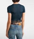Saint Laurent Lace-trimmed cropped silk T-shirt